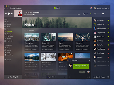 Spotify for Yosemite audio chat desktop interaction interface menu music play ui ux web app wlebovics