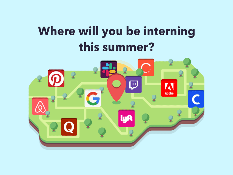 Where will you be interning this summer? animation email banner flat floating icons illustration internships jumpstart map wlebovics