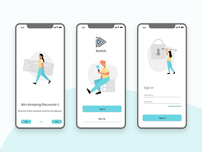 Bookitt | Onboarding Screen | UI app branding design illustrator login page login screen minimal ui ux vector web