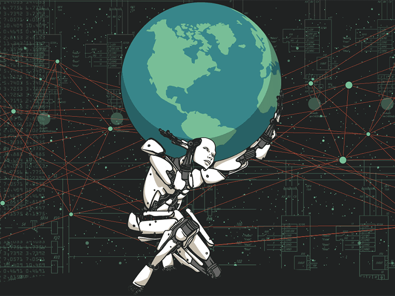 AI Will Save Humanity, but Does Anyone Care? aniamtion artificial intelligence editorial illustration robot vector