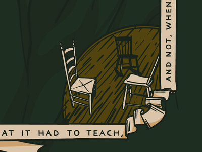 Thoreau WIP detail, 3 chairs concept drawing editorial illustration illustrator vector