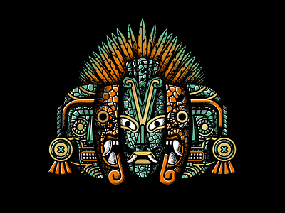"Raices" mask aztec design illustration jade jaguar mexico skate skateboarding