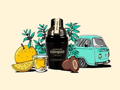 Auténtico Corajillo Still Life branding carajillo coffee illustration tropical