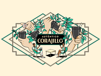 Auténtico Corajillo wall mural artdeco branding carajillo coffee design illustration mexico