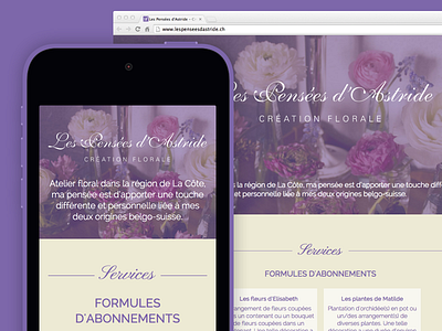 Les Pensees d'Astride flowers mobile first purple responsive single page website
