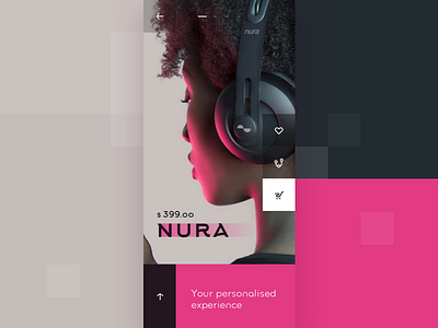 UI exploration: nuraphone product page (version 2) block style earphones flat iphonex mobile pink product page store ui ux