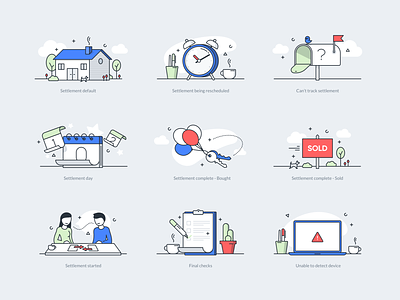 Settlement Illustrations animate home icons set illustrations settlement