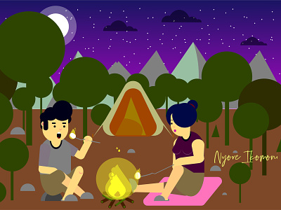 Camping In The Woods animation design flat illustration vector