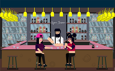 Fun Time at the bar alcohol animation bar bartender design digitalart flat girls girls night girls night out hot illustration lounge