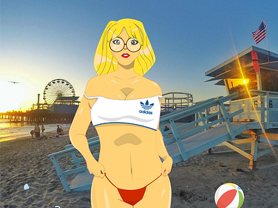 Summer Wear adidas adidas originals animation art beach bikini blonde blondie digital 2d digitalart glasses illustration nerd summer summertime