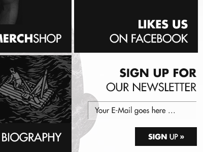 Band Website band website black and white flat grid newsletter signup tiles