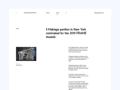 Zaha Hadid Architects — News Article architecture concept portfolio typography ui web