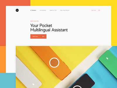 Promo Website for Pocket Multilingual Assistant bright colors clean data visualization experience experiment experimental future futuristic device grid minimal neat composition product promo website simple layout startup translation ui ux web design whitespace utilization zajno