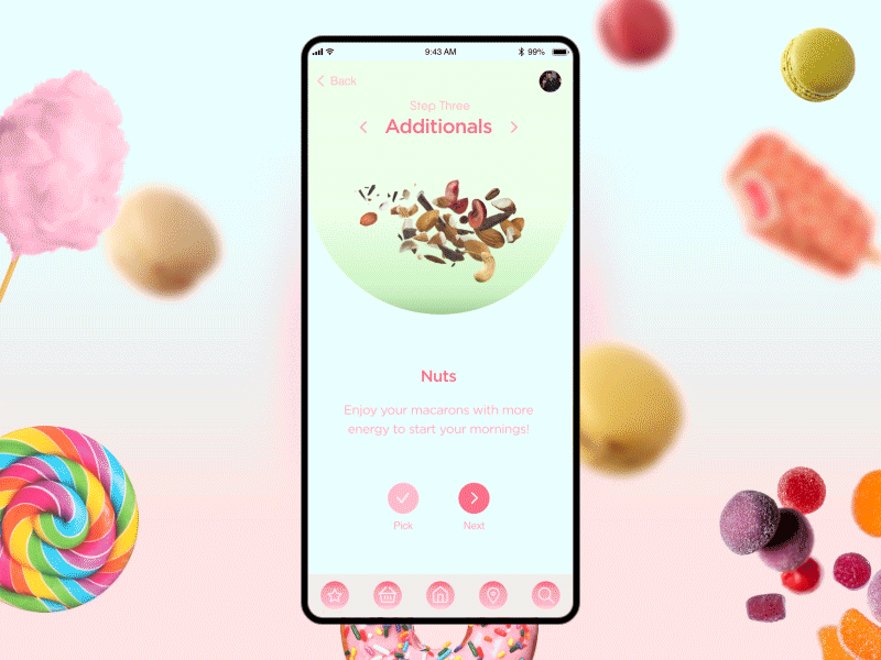 Sweetish / Additionals animation candies candy choco concept design dynamic experimental gummies macarons mobile nuts options order sprinkles sweet ui uidesign uiux web