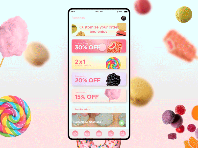 Sweetish / Benefits animation bakery banner benefits candies candy concept design dynamic experimental macaron menu mobile modern site sweep sweet uidesign uiux video