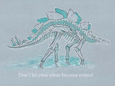 Prehistoric Principle 1 bones colored pencil dinosaur illustration ink outline prehistoric principle sketch stegosaurus