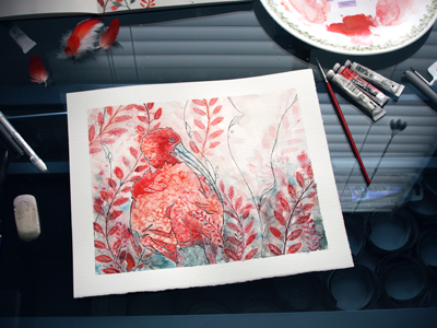 Red Ibis Bird art bird illustration lostinreverie painting red red ibis watercolor