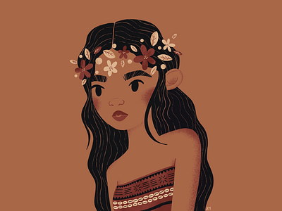 Moana aloha disney hawaii illustration limited palette moana woman