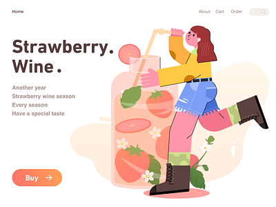 strawberry wine artwork branding girl illustration procreate typography ui ux vector web