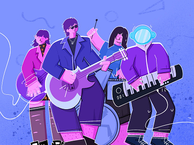 New pants band band character cool couch editorial guitar illustration music people purple summer ui