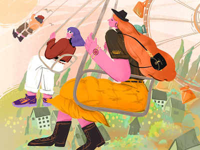 happy park colour flat girl illustration ipad people procreate swing ui web woman 插图