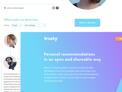 Trusty landing landing page recommendation ui word of mouth