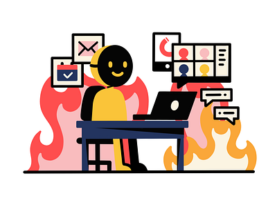 WFH During the Apocalypse 2020 apocalypse desk fire flat illustration illustration notification spot illustration wfh work from home work space