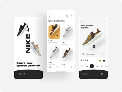 Nike App app application brutalism clothing commerce makeevaflchallenge makeevaflchallenge3 mobile nike product redesign shoes shop sneakers sport store typography ui uiux ux