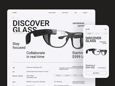 Glasses by Google brutalism clean clean ui concept device digital glasses grid layout makeevaflchallenge makeevaflchallenge5 market minimalism product product page store swiss technology typography ui