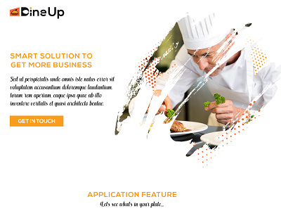 DineUp Mobile Application and Business Landing Page adobe photoshop branding design food app food app landing page homepage illustration landing page landing page design mobile app typography ui ux website