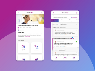 Interactive Conference App adobe adobe xd android app app blue client work conferences contest design purple schedule ui ux