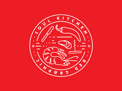Red Graphic. Kitchen Party circus flat food icon identity kitchen line logo logotype outline red solid