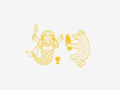 Mermaid & Bear bear flat folklore icon illustration logo mascot mermaid national slavic yellow