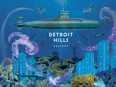 Detroit Hills "Delight" album cd cover design digipack graphicdesign illustration jellyfish music ocean octopus submarine