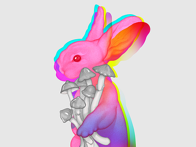 Psilocybin Rabbit art bunny character illustration insane mad multiply mushroom pencil psilocybin rabbit realistic