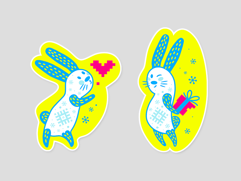 Velcom Stickers for Telegram character flat mascot icon present heart kiss rabbit bunny messenger sticker telegram