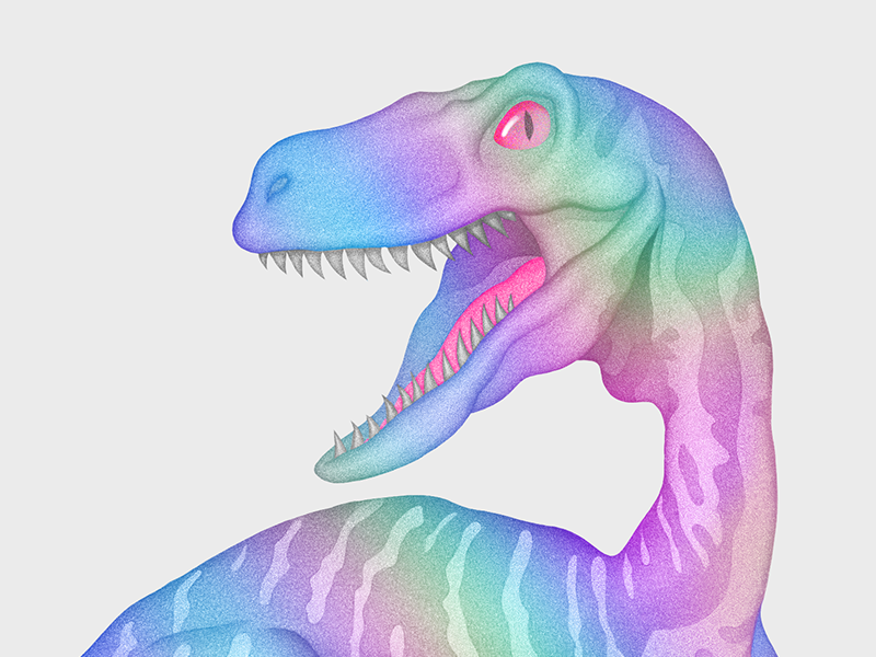 Iridescent Dino tumblr mascot neon realistic iridescent art pencil character illustration velociraptor t-rex dinosaur