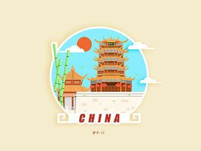Yellow Crane Tower, a famous building in China design illustration 插图 设计