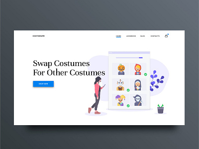 Costume Swap Landing Page app branding clean design halloween icon illustration illustrator minimal type typography ui ux vector web web design website