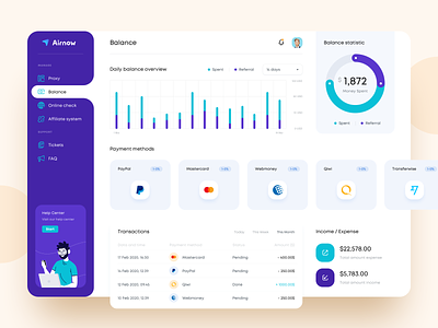 Airnow – Balance affiliate balance dashboard expense income overview payment proxy referral server statistics transactions