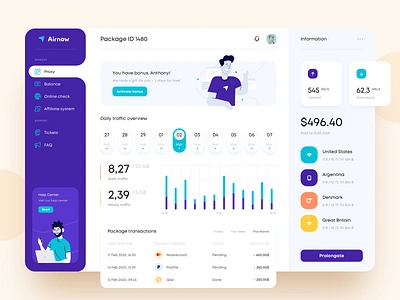 Airnow – Proxy affiliate dashboard download internet overview payment proxy server statistics traffic upload vpn widgets