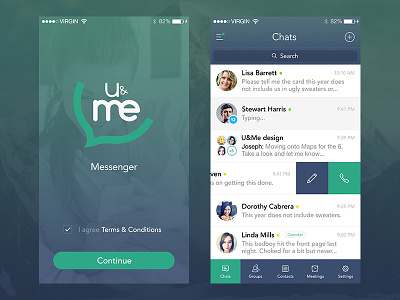 U&Me Messenger app chat clean flat ios8 iphone6 messenger mobile