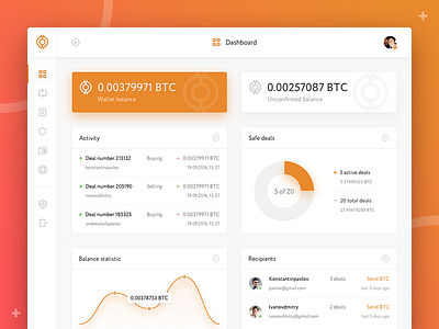 CryptoProject Dashboard bitcoin blockchain clean cryptocurrency dashboard gradient ico interface minimal ui ux wallet