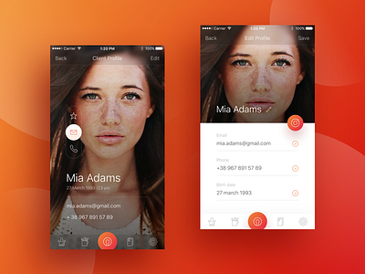 Client profile app client contacts gradient ios10 iphone profile ui ux