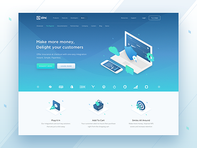 Hero Block for Landing Page blue dark gradient illustration insurance isometric landing minimal service soft ui ux