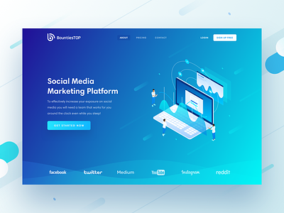 BountiesTop Hero Block analytics followers isometric marketing platform product social media