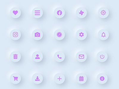 Icons with neumorphism design / softUI