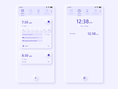 Alarm app | Clock App | Soft ui | Neumorphism design