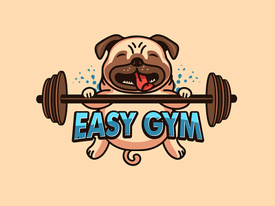 Funny pug, dog logotype with text Easy Gym. Vector illustration