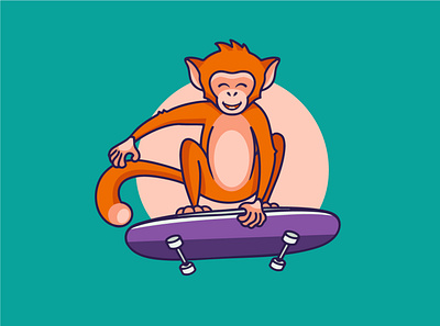 Sport animal logo and emblem. Jungle macaque skater animal branding cartoon character design dynamics flat illustration illustrator jump kawaii line art logo macaque skate vector